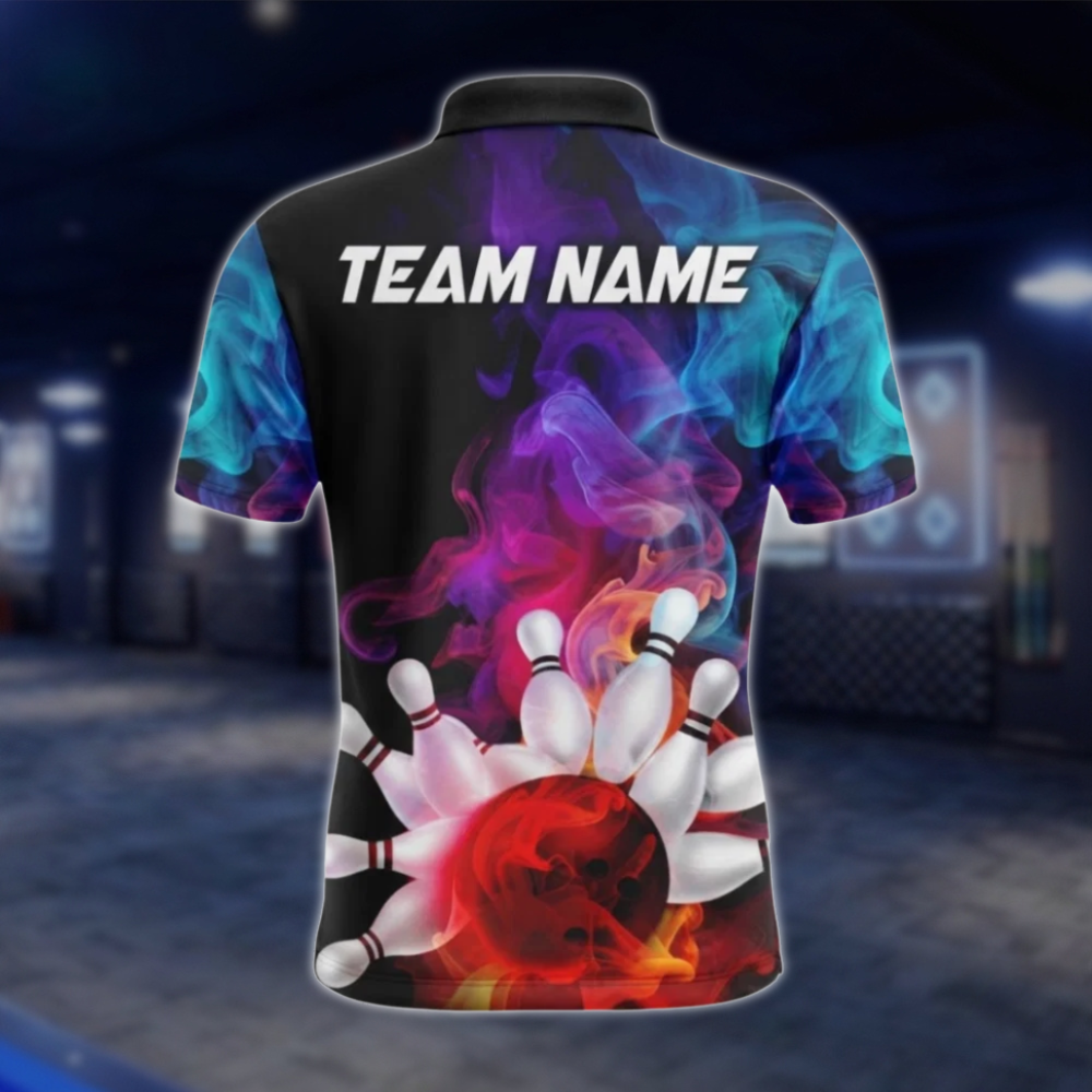 Personalized Team Colorful Smoke Bowling Polo Shirt Men, Custom Bowling Team Shirts BZ0807 BOW0099