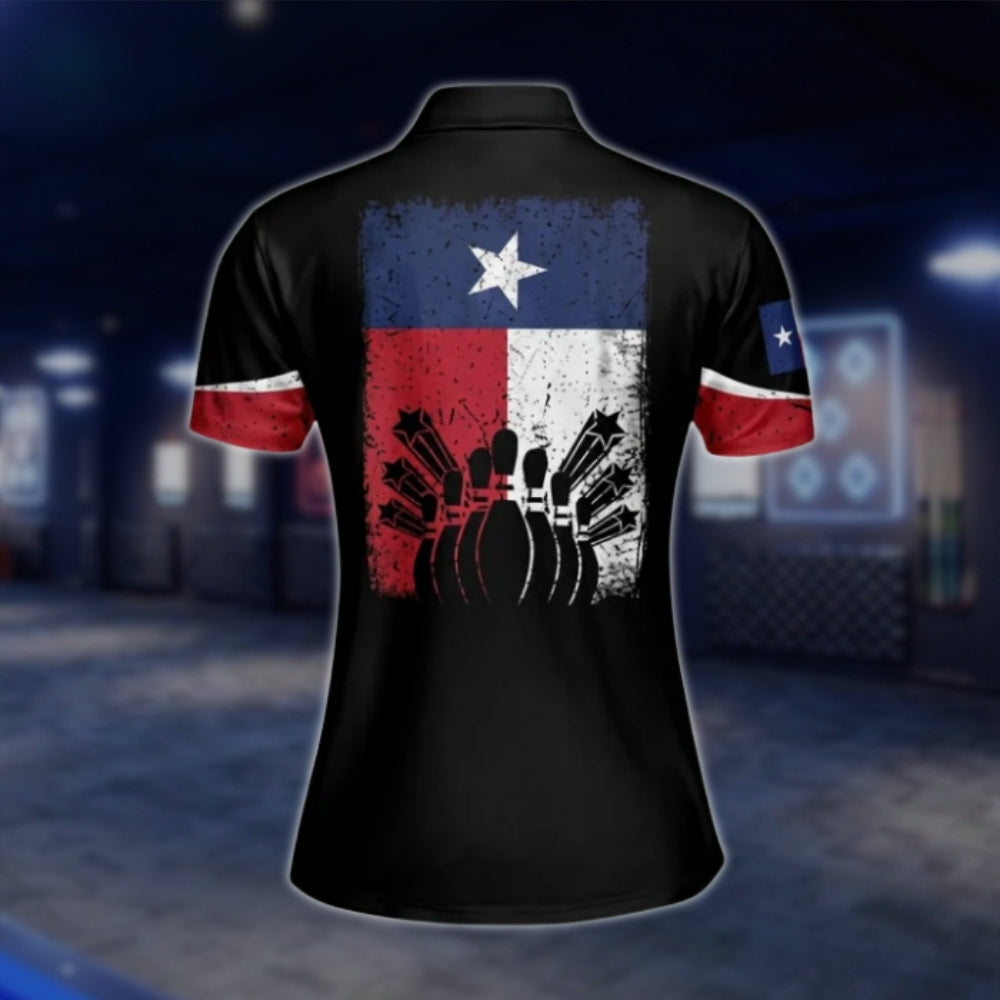 Women's Custom Texas Flag Bowling Polo Shirt, Custom Texas Bowling Shirts For Ladies BW0131 BOW0214