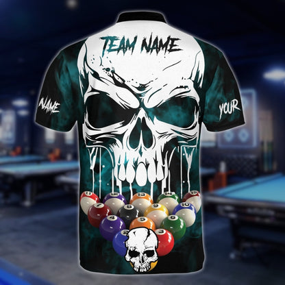 Custom Skull Cyan Billiard Men Jersey, Custom Skull Pool Billiard Shirts Team BLD0022