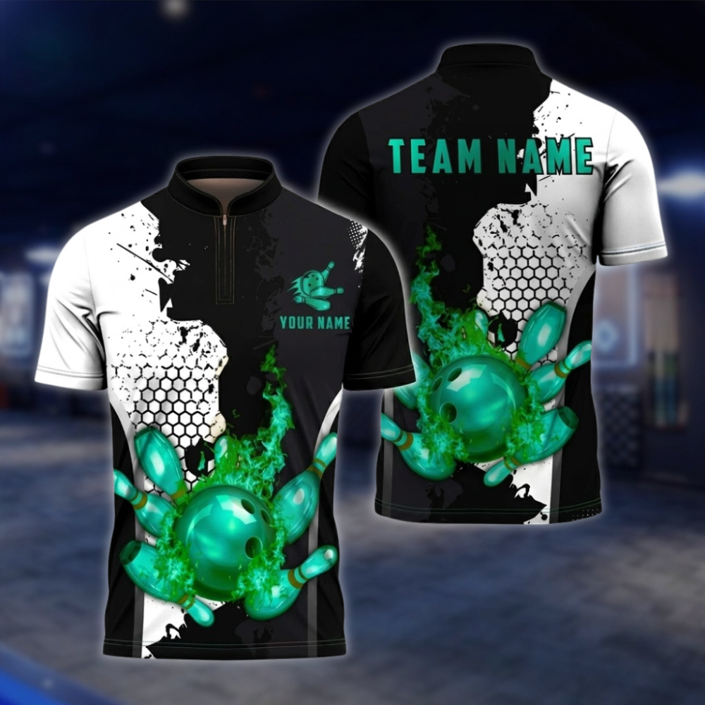 Personalized Flame Black And Gold Bowling Jersey For Men, Custom Flame Bowling Shirt For Team BZ0852 BOW0096