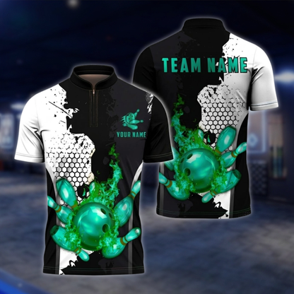 Personalized Flame Black And Gold Bowling Jersey For Men, Custom Flame Bowling Shirt For Team BZ0852 BOW0096