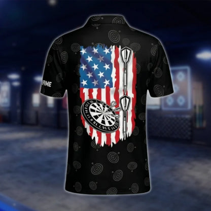 Custom American Flag Black Dart Polo Shirt For Men, Custom Patriotic Dart Shirts DAT0247