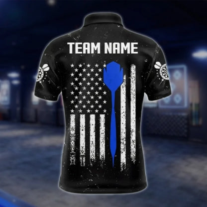 Personalized USA Flag Smoke Dart Polo Shirt For Men, Custom Team Patriotic Dart Shirts DAT0365