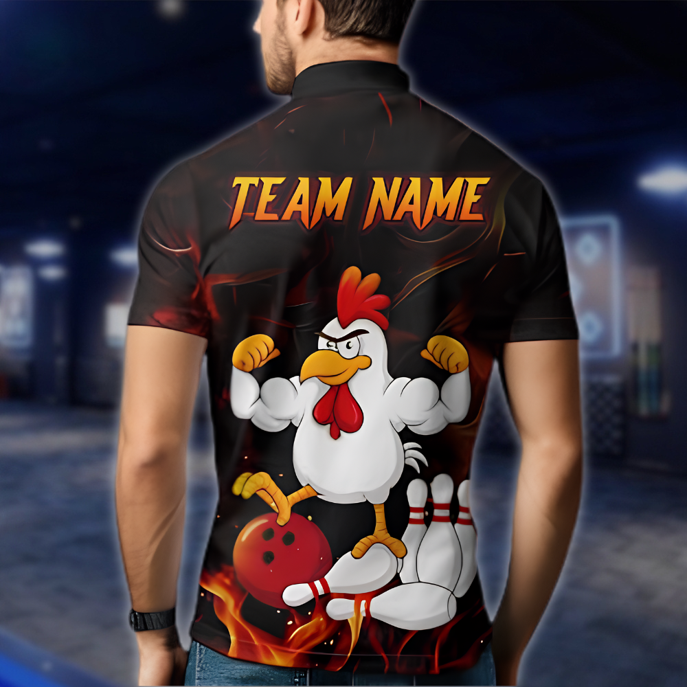 Personalized Funny Rooster Men's Bowling Jerseys, Custom Chicken Bowling Team Shirt BZ0895 BOW0048