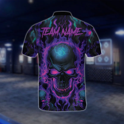 Custom Skull Neon Purple Bowling Jersey For Mens, Custom Skeleton Bowling Team Shirts BZ0142 BOW0453