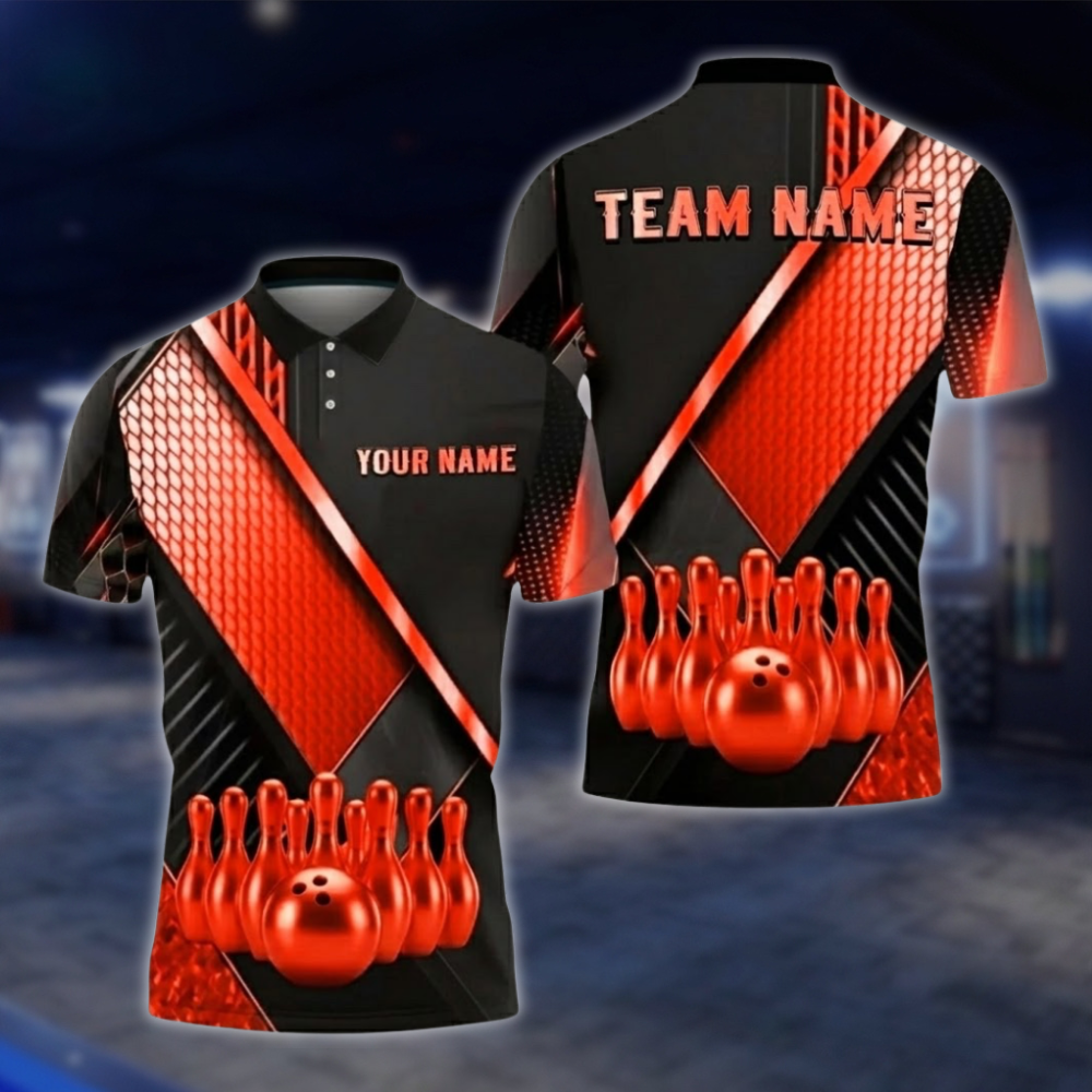 Personalized Mens Black And Gold Polo Bowling Team Shirts, Custom Team Bowling Shirt BZ0749 BOW0170