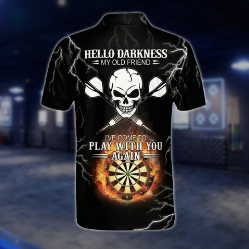 Personalized Hello Darkness My Old Friend I've Come To Play With You Again Skull Dart Mens Polo Shirt, Custom Skull Funny Dart Shirts DAT0248