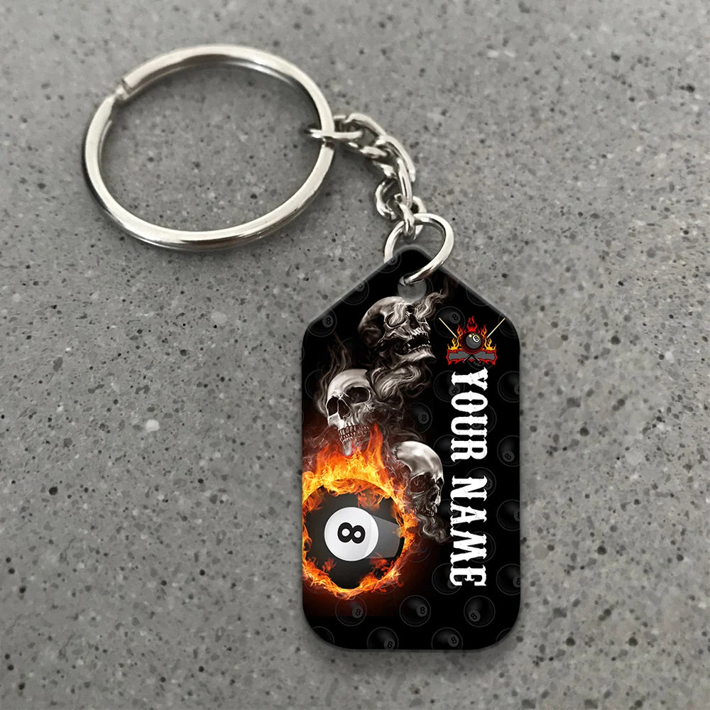 Skull Reaper Billiard Pool 8 Ball Hello Darkness My Old Friend Personalized Name Keychain Gift For Billiard Players ORN0211