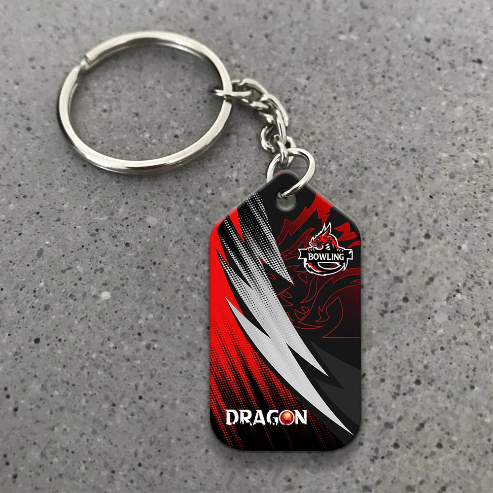 Dragon Team Red Bowling Ball On Fire Personalized Name 3D Keychain ORN0164