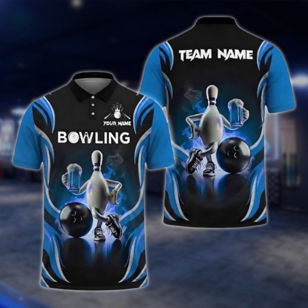 Pins And Beer Custom Mens Bowling Polo Shirt, Custom Beer Bowling Polo Shirts BZ0478 BOW0410