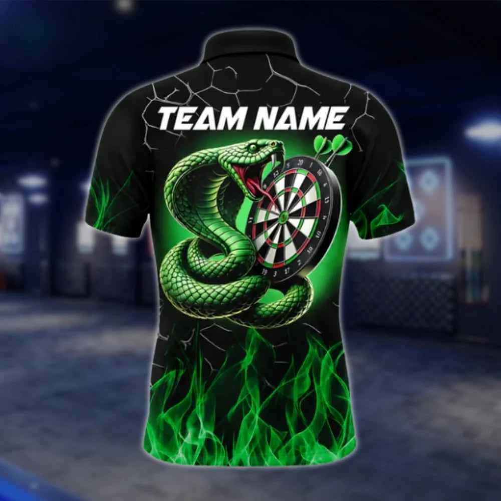 Snake Green Flame Custom Dart Polo Shirt For Men, Custom Snake Darts Team Shirts DAT0378