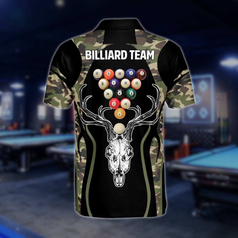 Custom Camo Deer Billiard Polo Shirt Mens, Custom Camo Pool Billiard Team Shirts BLD0016