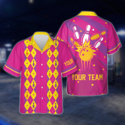 Custom Argyle Red Blue Green Hawaiian Bowling Shirt Men Women, Custom Retro Bowling Shirts For Team BE0015 BOW0347