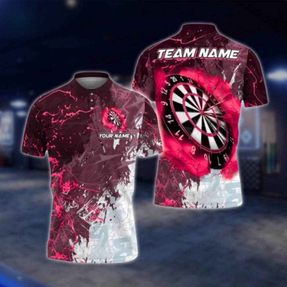 Custom Team Blue Black White Grunge Dart Polo Shirt For Men, Custom Dart Team Shirts DAT0330