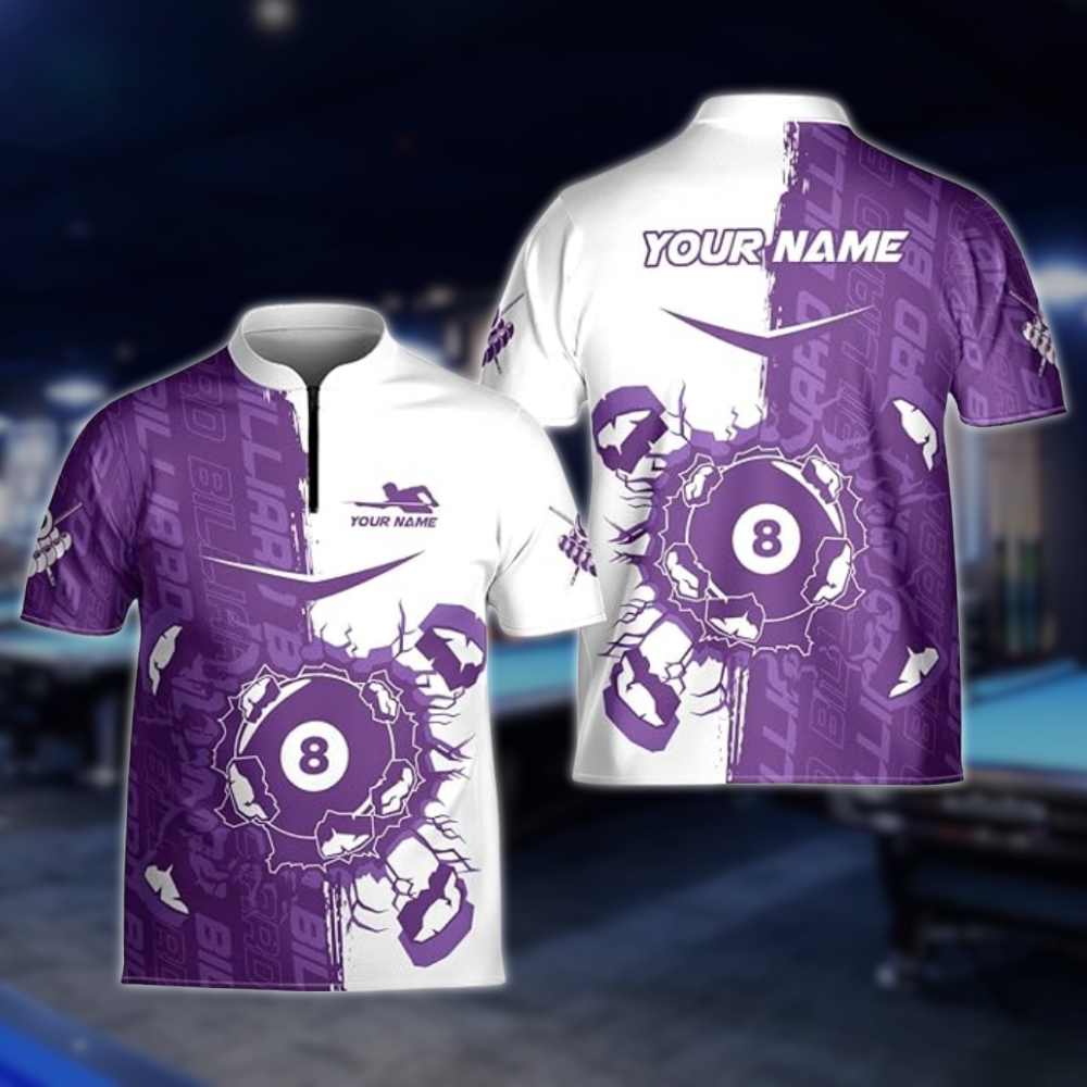 Custom Billiard Jersey Team Shirts, Custom White Blue Break 8 Ball Billiards Team Shirts BLD0293