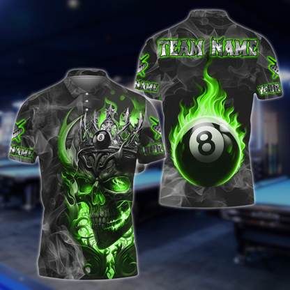 Custom Skull Blue Flame Billiard Polo Shirts For Mens, Custom Skull BIlliard Team Shirts BLD0208