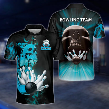 Custom Skeleton Fire Mens Bowling Polo Shirt, Custom Skull Bowling Team Shirts BZ0189 BOW0488