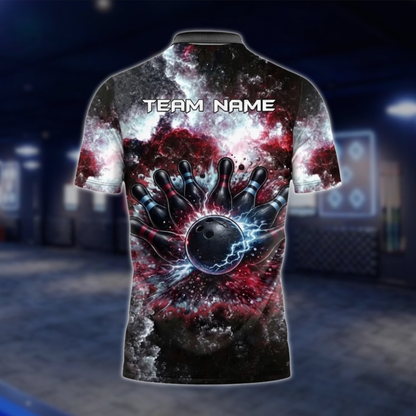 Personalized Galaxy Thunder Bowling Team Polo Shirt For Men, Custom Team Bowling Shirt Red Black BZ0798 BOW0108