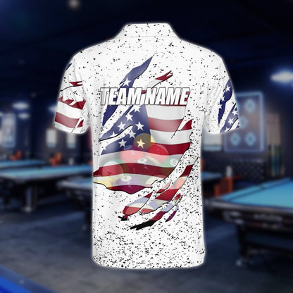 Custom American Flag Billiard Polo Shirt Men, Custom Patriotic Billiard Team Shirts BLD0300