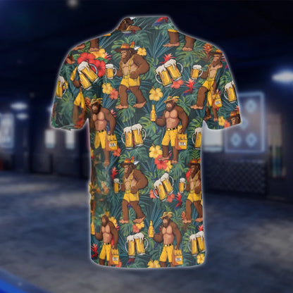 Bigfoot And Beer Tropical Golf Men Polo Shirt, Sasquatch Bigfoot Golf Shirt GOF0124