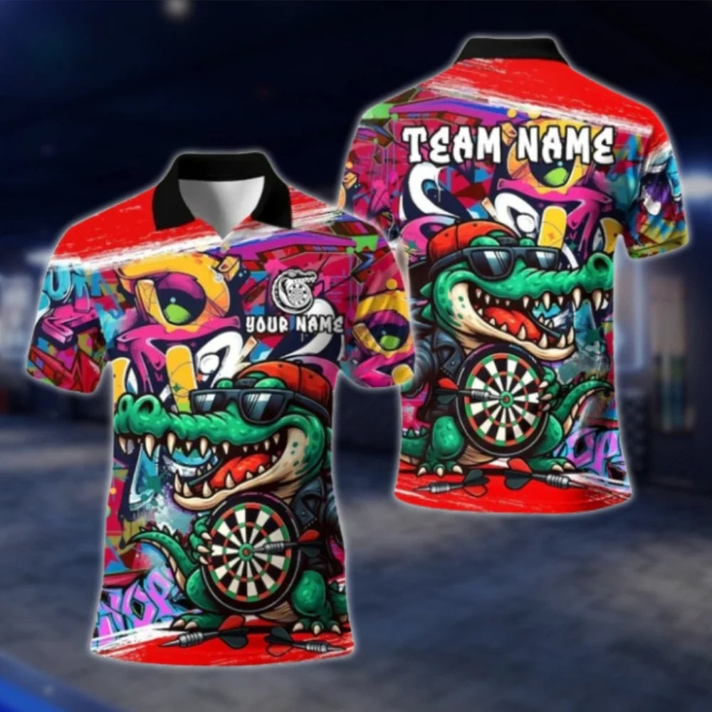 Crocodile Graffiti Custom Mens Dart Polo Shirt, Custom Crocodile Dart Team Shirts DAT0393