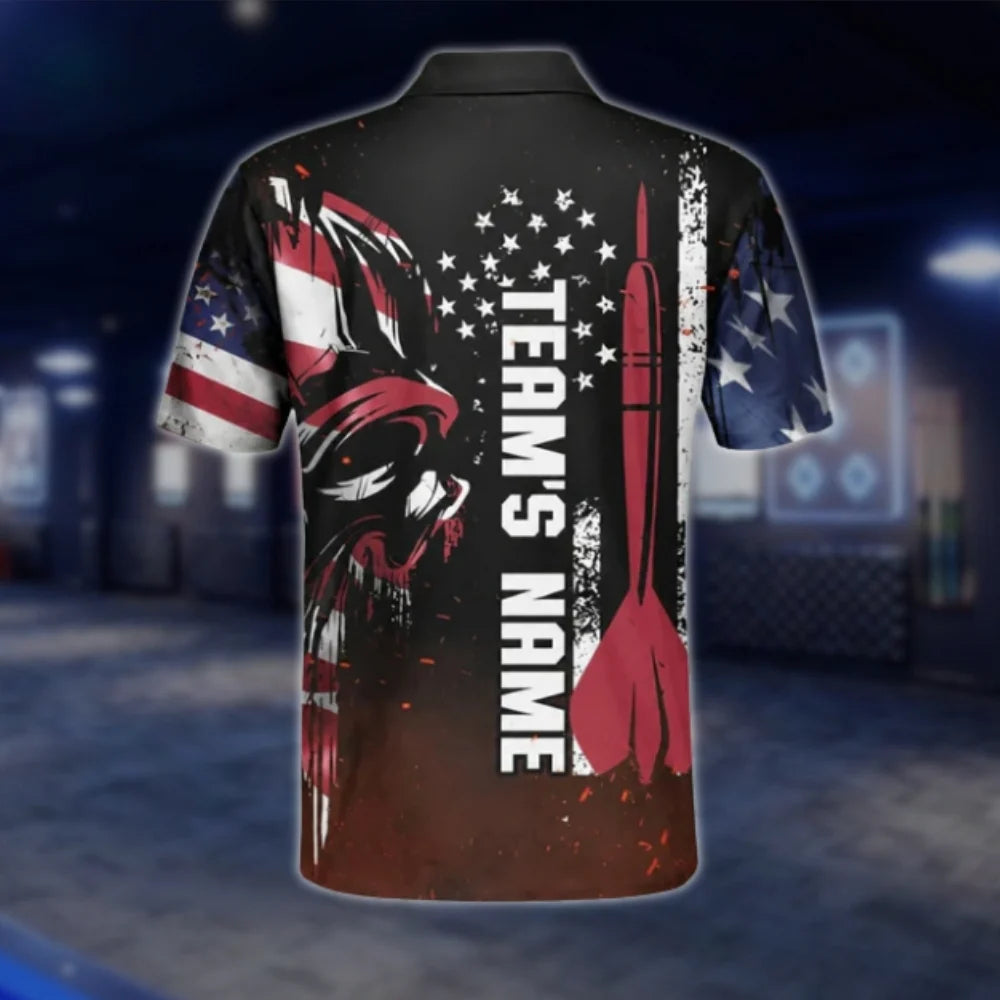 Custom Skull American Flag Dart Polo Shirt For Men, Custom Skull Dart Team Shirts DAT0408