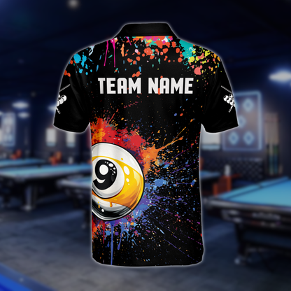 Custom Colorful 9 Ball Billiard Polo Shirt Mens, Custom 9 Ball Pool Shirts For Team BLD0115