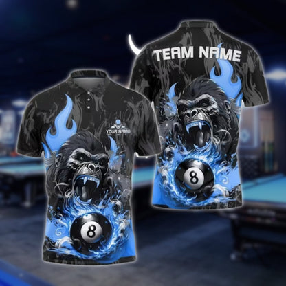 Custom Gorilla 8 Ball Billiard Men's Polo Shirts, Custom Gorilla Billiard Shirts For Team BLD0137