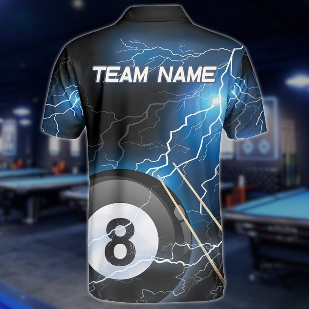 Custom Blue Thunder 8 Ball Billiard Polo Shirt For Mens, Custom 8 Ball Pool Billiard Team Shirts BLD0195