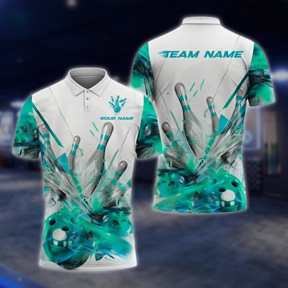 Personalized Broken Ball Bowling Mens White And Pink Polo Shirt, Custom Team Bowling Shits BZ0761 BOW0158