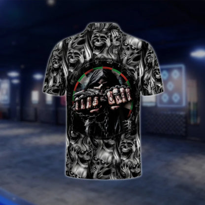 Custom Skeleton Gothic Dart Mens Polo Shirt, Custom Skull Black Dart Team Shirts DAT0259