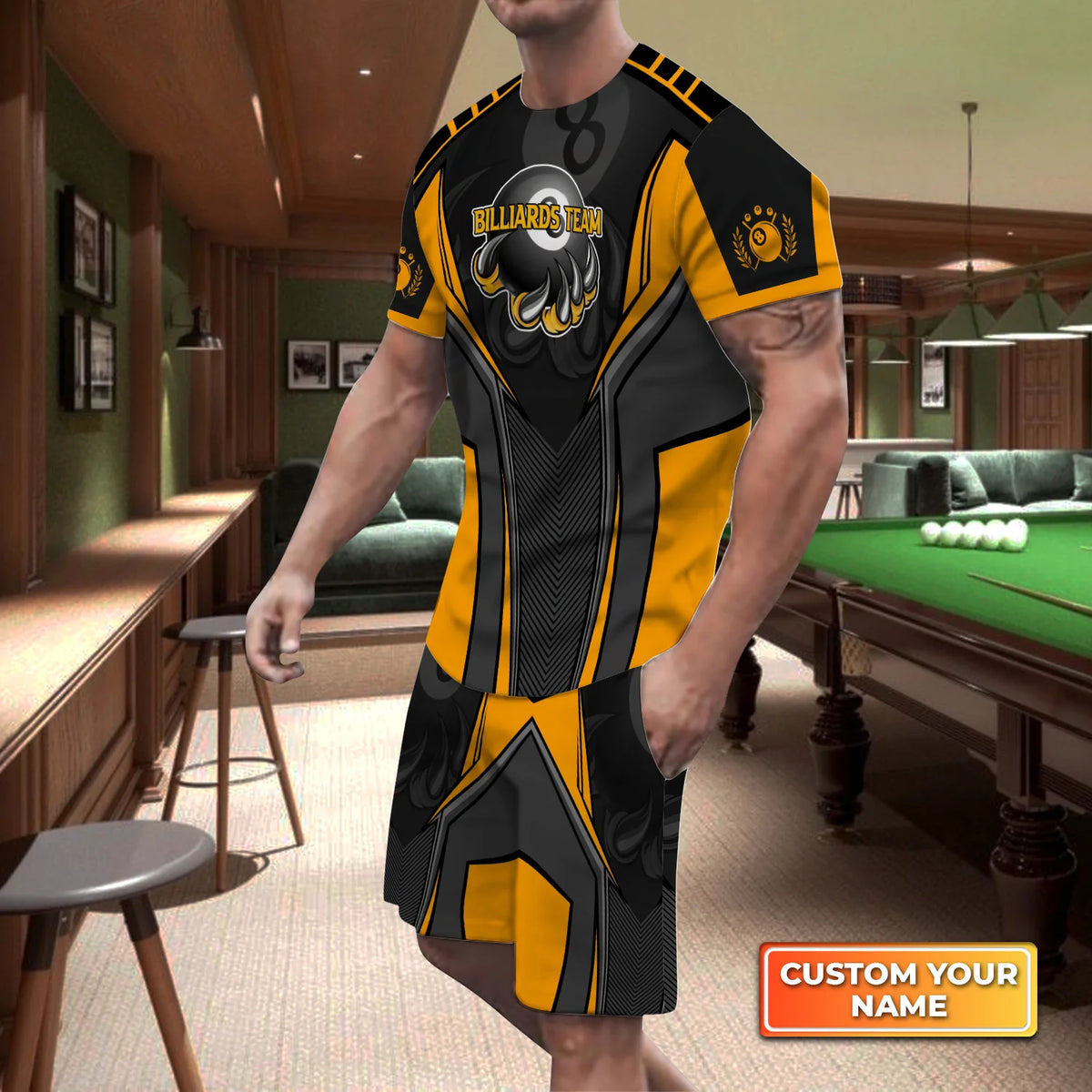 Eagle Billiards Teams 8 Ball Custom Name 3D Short Sleeve T-Shirt Men's Board Shorts ORN0292