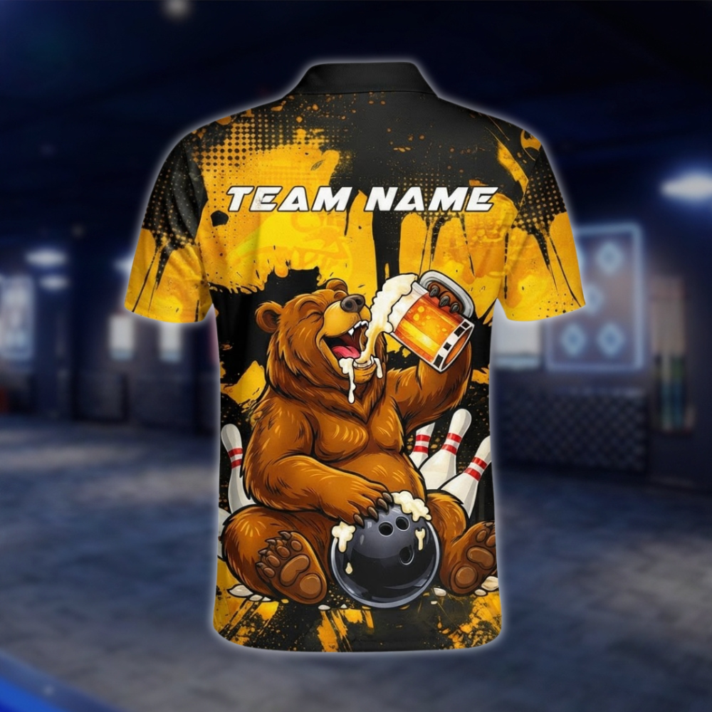 Personalized Bear Beer Bowling Polo Shirt Mens, Custom Team Bear Bowling Shirt BZ0926 BOW0015