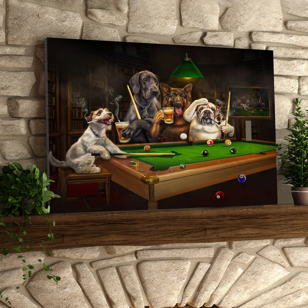 Funny Dogs Playing Billiard Wall Painting Home Decor 3D Print Horizontal Canvas Wall Art Pet Painting Artwork ORN0136