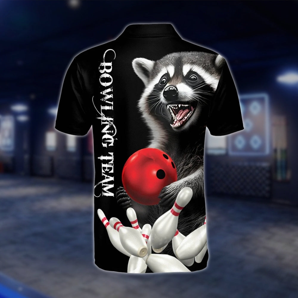 Custom Raccoon And Ball Bowling Polo Shirt Mens, Custom Raccoon Bowling Team Shirts BZ0245 BOW0220