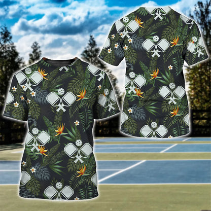 Pickleball and Tropical Flowers Pattern 3D Shirt - QB95 PKL0139