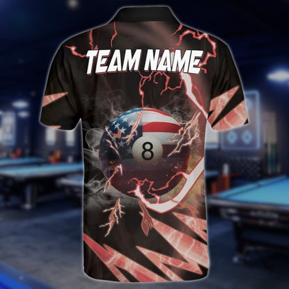 8 Ball American Flag Custom Thunder Billiard Polo Shirt For Men, Custom Patriotic Billiard Team Shirts BLD0158