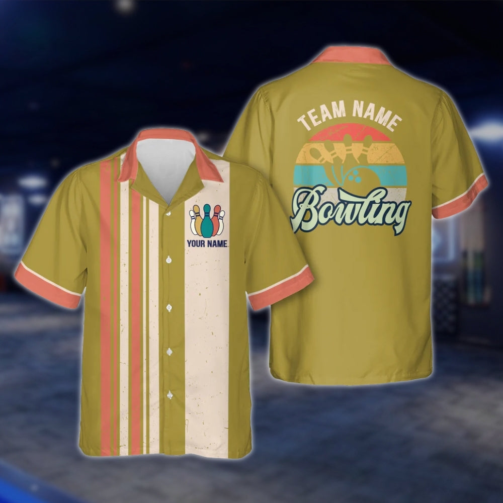 Custom Cyan Retro Bowling Hawaiian Shirt For Men Women, Custom Retro Bowling Team Shirts BZ0021 BOW0301