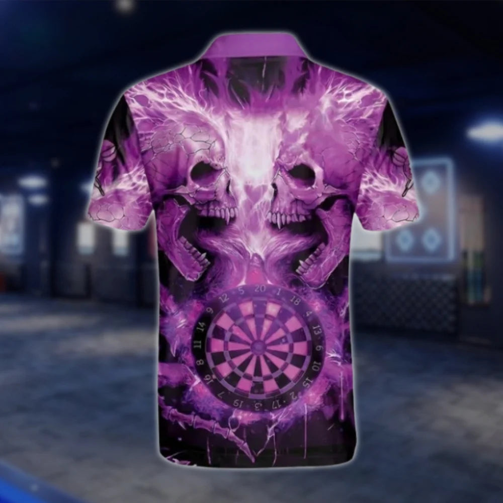 Custom Skull Purple Thunder Dart Mens Polo Shirt, Custom Name Skull Dart Shirts DAT0271