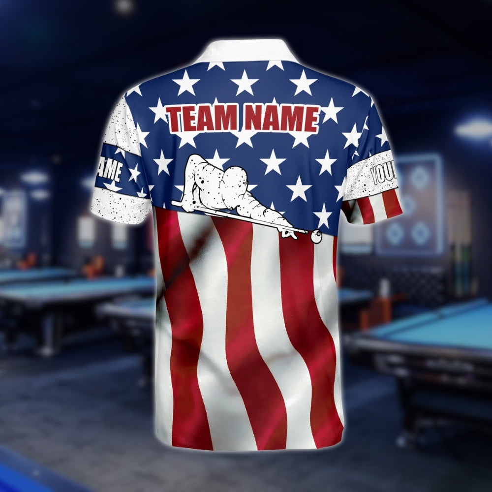 Custom American Flag Billiard Polo Shirts For Men, Custom Patriotic Pool Player Shirts BLD0213