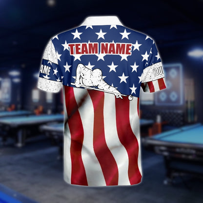 Custom American Flag Billiard Polo Shirts For Men, Custom Patriotic Pool Player Shirts BLD0213