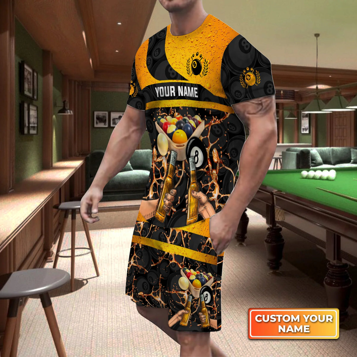 Pool And Beer That's Why I Am Here Custom Name 3D Short Sleeve T-Shirt Men's Board Shorts ORN0284