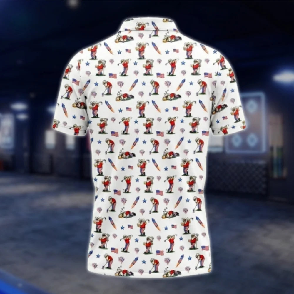 Old Man USA Flag Funny Golf Polo Shirt For Men, Funny Patriotic Golf Shirt GOF0091