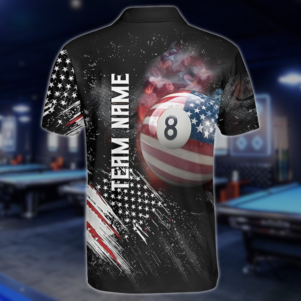 Custom 8 Ball American Flag Billiard Men Jersey, Custom Patriotic Billiard Team Shirts BLD0274
