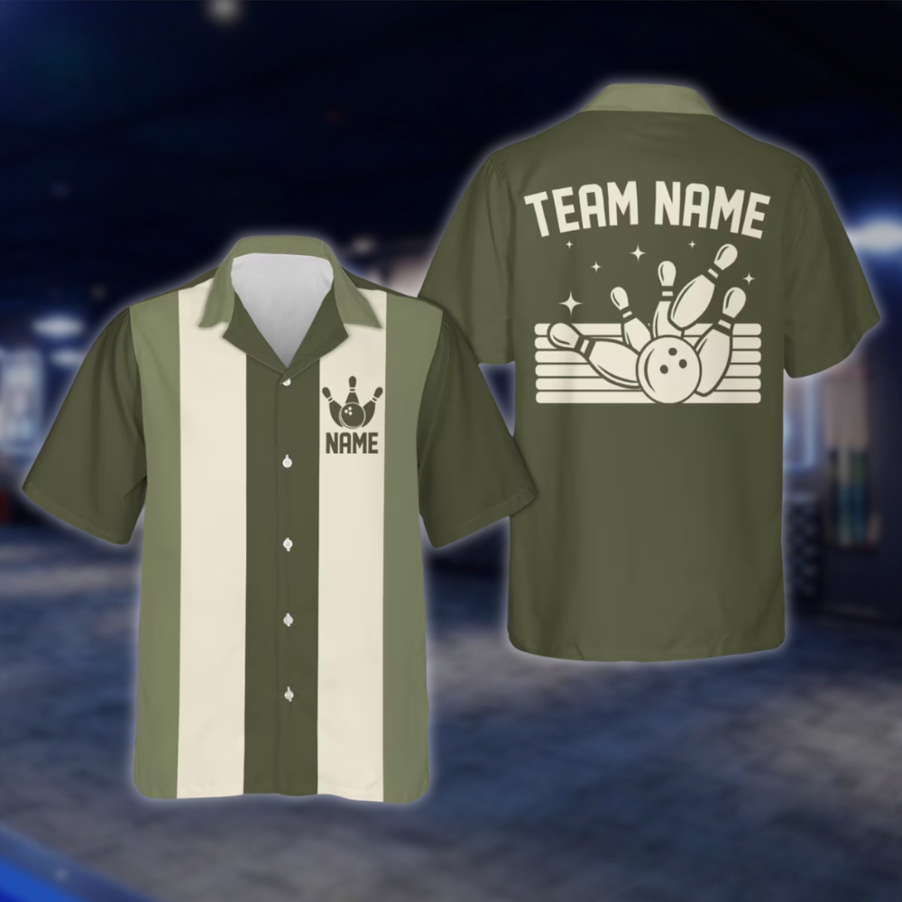 Personalized Blue Retro Bowling Hawaiian Shirt Men, Custom Retro Bowling Shirt For Team BE0219 BOW0151