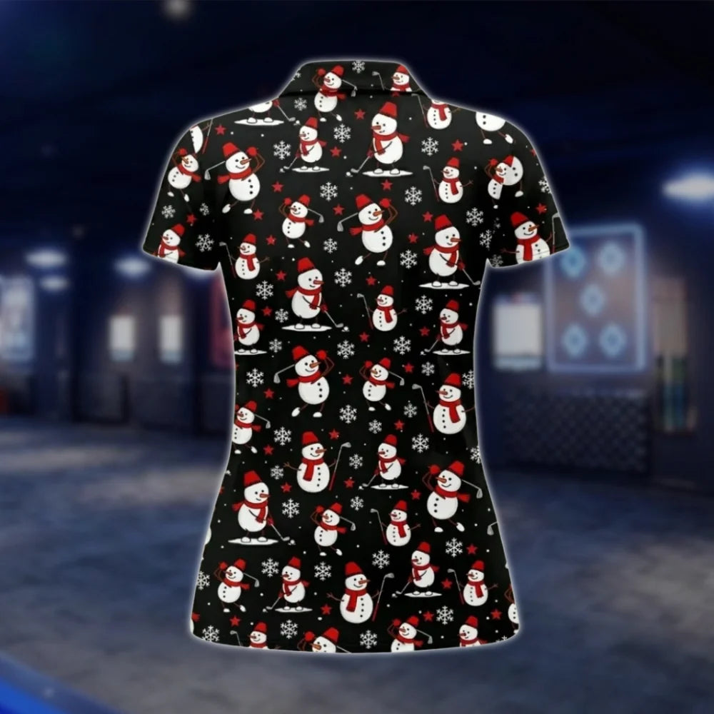 Snowman Funny Black Womens Golf Polo Shirt, Christmas Golf Shirt Ladies GOF0075