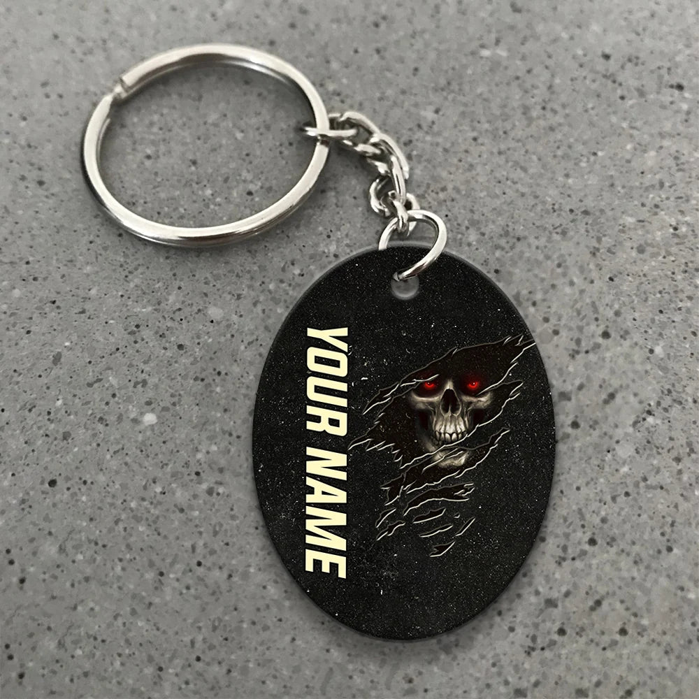 Skull Pool 8 Ball I'm Here To Break Your Balls Personalized Name Keychain Gift For Billiard Players ORN0200
