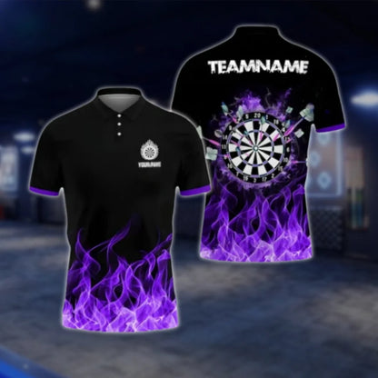 Custom Blue Flame Dart Polo Shirt For Men, Custom Flame Dart Team Shirts DAT0422