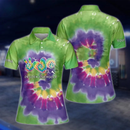 Custom Peace Love Golf Tie Dye Golf Polo Shirts For Women, Custom Tie Dye Golf Shirts GOF0267