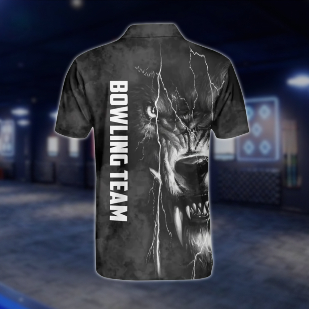 Personalized Mens Wolf Bowling Polo Shirts Black, Custom Wolf Bowling Shirt For Team BZ0200 BOW0497